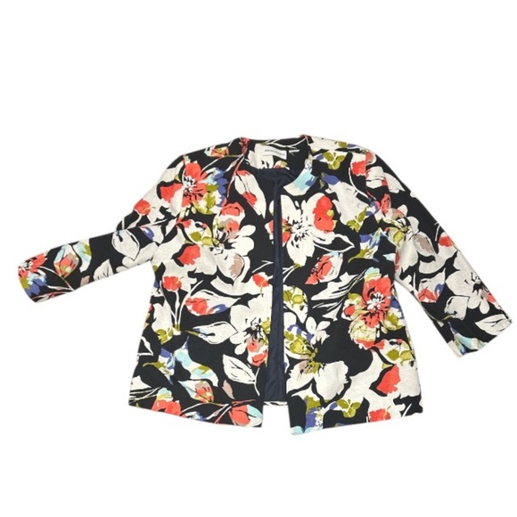 Alfred‎ Dunner Navy Flowered Open Front Blazer EUC, Size XL/1XL. - Picture 1 of 5